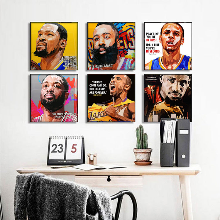 Pop style basketball decorative painting, Kobe Jordan James, NBA star hanging painting, bedroom living room background wall painting